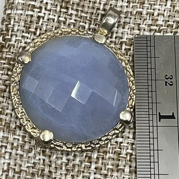 Vintage Signed Gerard Yosca Green Stone Necklace & Blue Chalcedony Pendant - Picture 7 of 16